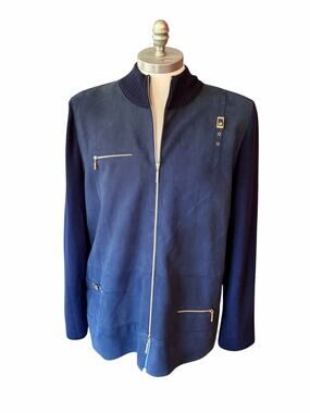 BASLER Horst Basler Navy Suede Wool Zip Up Jacket Sz 50